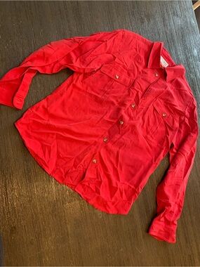 Classic Red 100% silk Button-Down Shirt with Chest Pockets